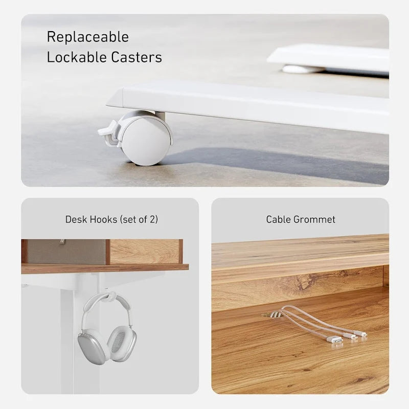 FEZIBO Sturdy Height Adjustable Electric Standing Desk with Drawers, Stand Up Table with Large Storage Shelf, Sit Stand Desk