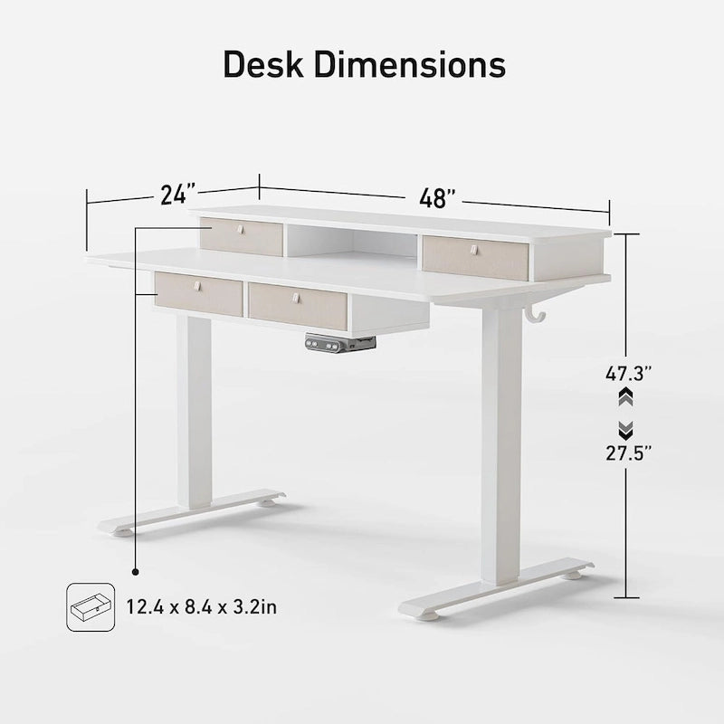 FEZIBO Sturdy Height Adjustable Electric Standing Desk with Drawers, Stand Up Table with Large Storage Shelf, Sit Stand Desk