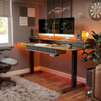 FEZIBO Sturdy Height Adjustable Electric Standing Desk with Drawers, Stand Up Table with Large Storage Shelf, Sit Stand Desk