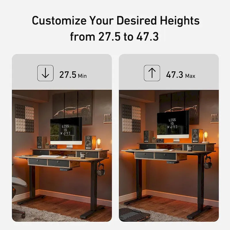 FEZIBO Sturdy Height Adjustable Electric Standing Desk with Drawers, Stand Up Table with Large Storage Shelf, Sit Stand Desk