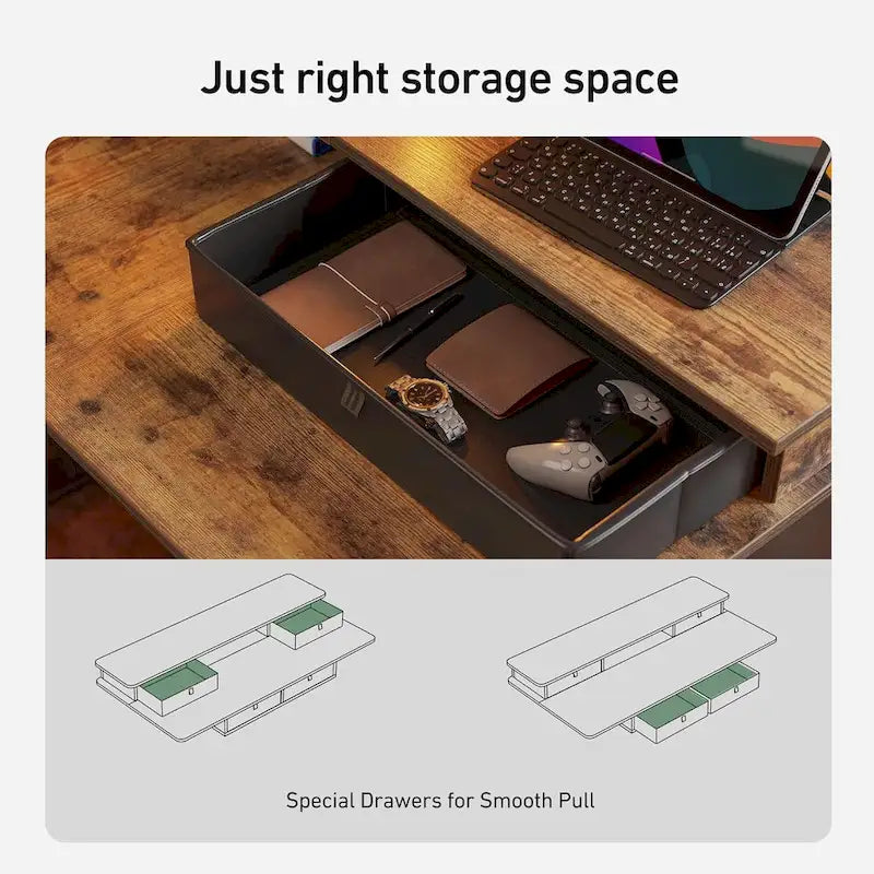 FEZIBO Sturdy Height Adjustable Electric Standing Desk with Drawers, Stand Up Table with Large Storage Shelf, Sit Stand Desk