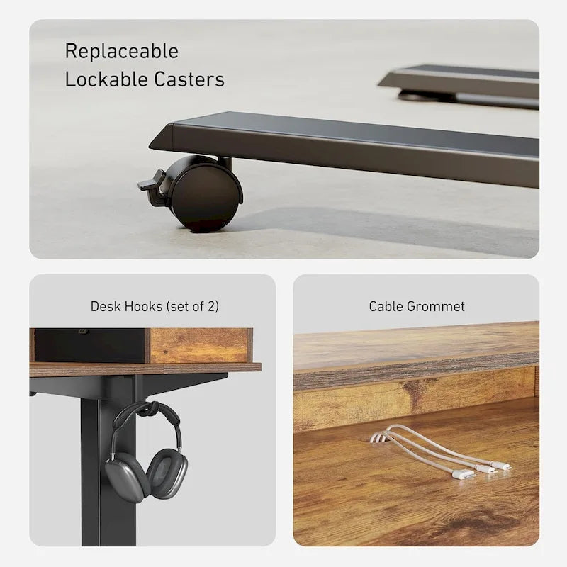 FEZIBO Sturdy Height Adjustable Electric Standing Desk with Drawers, Stand Up Table with Large Storage Shelf, Sit Stand Desk