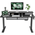 FEZIBO Sturdy Height Adjustable Electric Standing Desk with Drawers, Stand Up Table with Large Storage Shelf, Sit Stand Desk