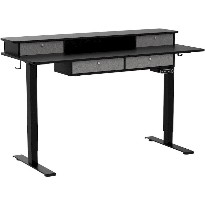 FEZIBO Sturdy Height Adjustable Electric Standing Desk with Drawers, Stand Up Table with Large Storage Shelf, Sit Stand Desk