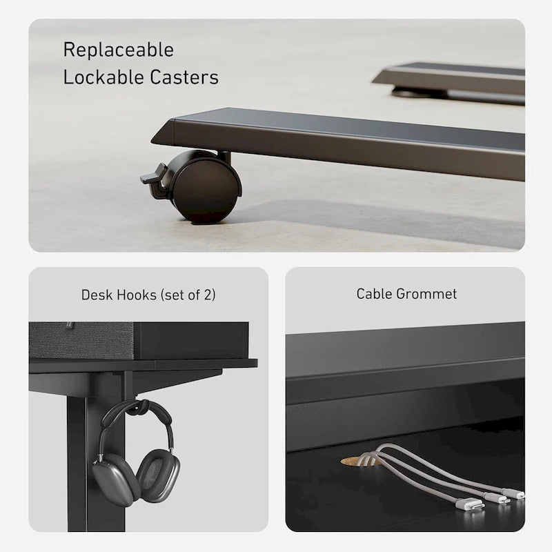 FEZIBO Sturdy Height Adjustable Electric Standing Desk with Drawers, Stand Up Table with Large Storage Shelf, Sit Stand Desk