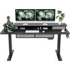 FEZIBO Sturdy Height Adjustable Electric Standing Desk with Drawers, Stand Up Table with Large Storage Shelf, Sit Stand Desk