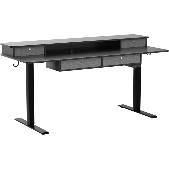 FEZIBO Sturdy Height Adjustable Electric Standing Desk with Drawers, Stand Up Table with Large Storage Shelf, Sit Stand Desk