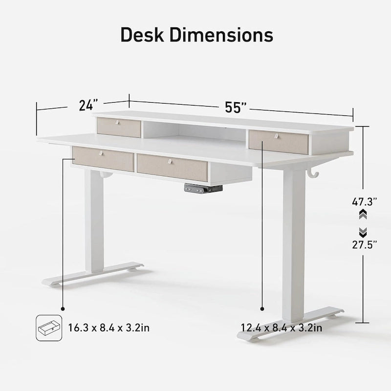 FEZIBO Sturdy Height Adjustable Electric Standing Desk with Drawers, Stand Up Table with Large Storage Shelf, Sit Stand Desk