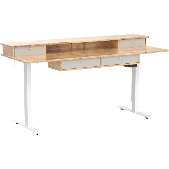 FEZIBO Sturdy Height Adjustable Electric Standing Desk with Drawers, Stand Up Table with Large Storage Shelf, Sit Stand Desk