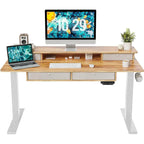 FEZIBO Sturdy Height Adjustable Electric Standing Desk with Drawers, Stand Up Table with Large Storage Shelf, Sit Stand Desk