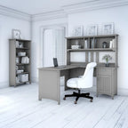 Salinas 60W L Shaped Desk with Hutch and Bookcase in Cape Cod Gray