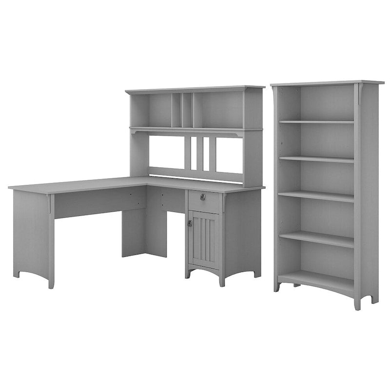 Salinas 60W L Shaped Desk with Hutch and Bookcase in Cape Cod Gray