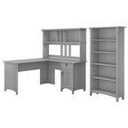 Salinas 60W L Shaped Desk with Hutch and Bookcase in Cape Cod Gray
