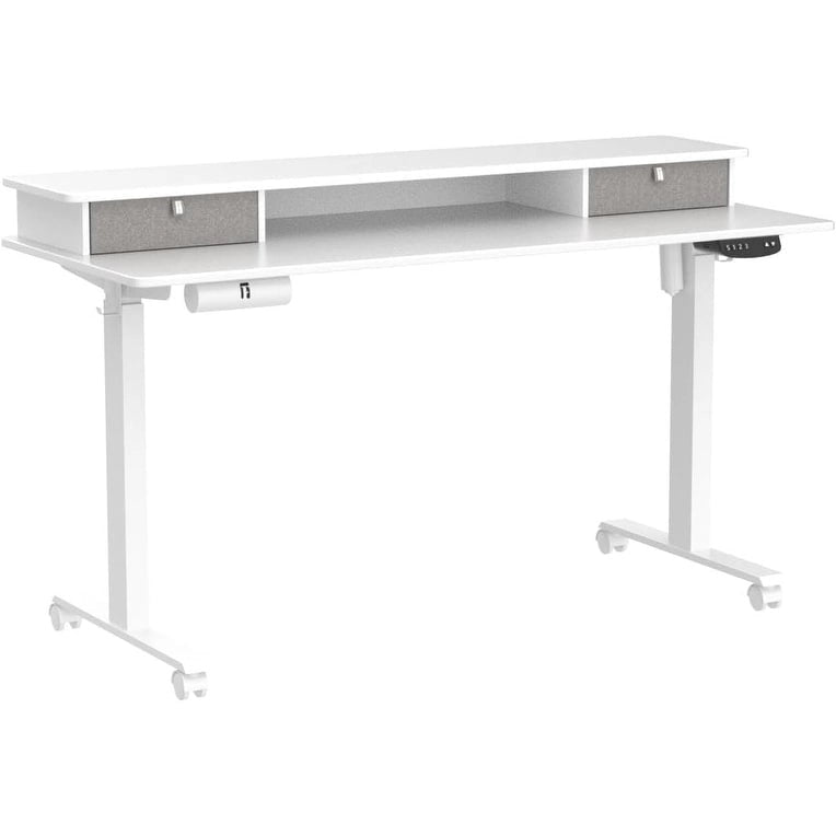 FEZIBO Height Adjustable Electric Standing Desk with Double Drawer, Stand Up Desk with Storage Shelf, Sit Stand Desk