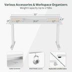 FEZIBO Height Adjustable Electric Standing Desk with Double Drawer, Stand Up Desk with Storage Shelf, Sit Stand Desk