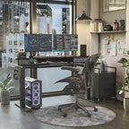 FEZIBO Height Adjustable Electric Standing Desk with Double Drawer, Stand Up Desk with Storage Shelf, Sit Stand Desk