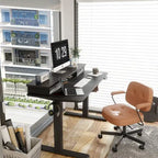 FEZIBO Height Adjustable Electric Standing Desk with Double Drawer, Stand Up Desk with Storage Shelf, Sit Stand Desk