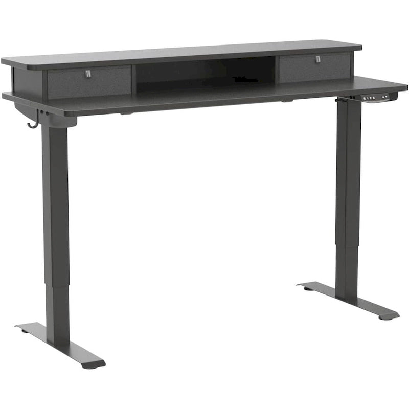 FEZIBO Height Adjustable Electric Standing Desk with Double Drawer, Stand Up Desk with Storage Shelf, Sit Stand Desk