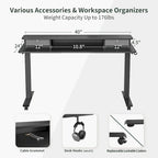 FEZIBO Height Adjustable Electric Standing Desk with Double Drawer, Stand Up Desk with Storage Shelf, Sit Stand Desk
