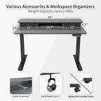FEZIBO Height Adjustable Electric Standing Desk with Double Drawer, Stand Up Desk with Storage Shelf, Sit Stand Desk