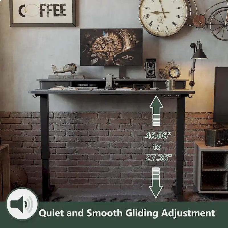 FEZIBO Height Adjustable Electric Standing Desk with Double Drawer, Stand Up Desk with Storage Shelf, Sit Stand Desk