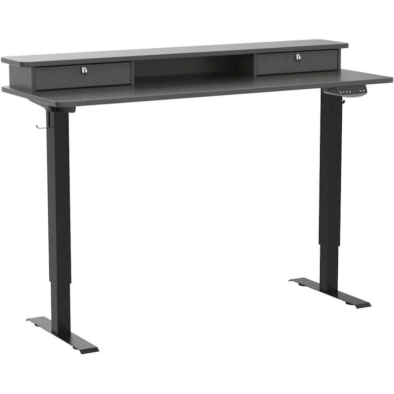 FEZIBO Height Adjustable Electric Standing Desk with Double Drawer, Stand Up Desk with Storage Shelf, Sit Stand Desk