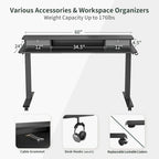 FEZIBO Height Adjustable Electric Standing Desk with Double Drawer, Stand Up Desk with Storage Shelf, Sit Stand Desk