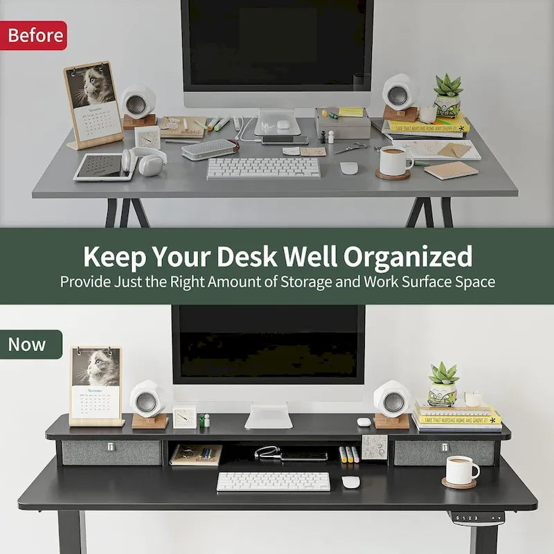 FEZIBO Height Adjustable Electric Standing Desk with Double Drawer, Stand Up Desk with Storage Shelf, Sit Stand Desk