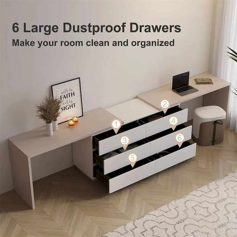 144 Inch Modern Home Office Expandable Dresser Desk