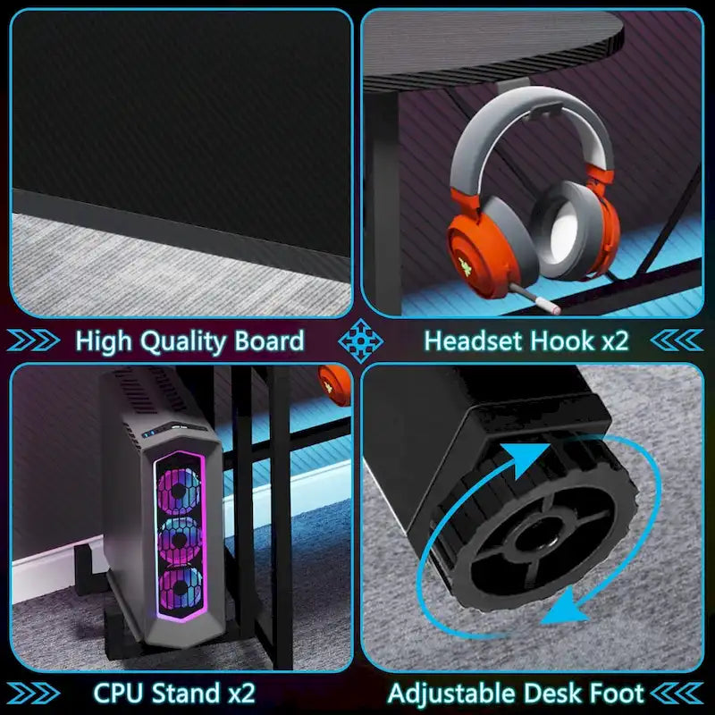 Gaming Desk with Monitor Shelf, 75 inch PC Computer Desk with LED Strip