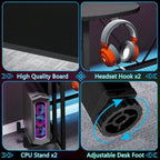 Gaming Desk with Monitor Shelf, 75 inch PC Computer Desk with LED Strip