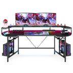 Gaming Desk with Monitor Shelf, 75 inch PC Computer Desk with LED Strip
