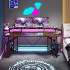 Gaming Desk with Monitor Shelf, 75 inch PC Computer Desk with LED Strip