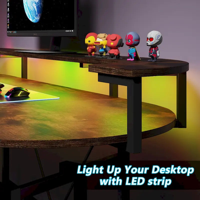 Gaming Desk with Monitor Shelf, 75 inch PC Computer Desk with LED Strip