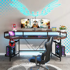 Gaming Desk with Monitor Shelf, 75 inch PC Computer Desk with LED Strip