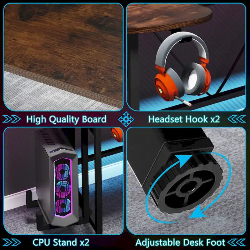 Gaming Desk with Monitor Shelf, 75 inch PC Computer Desk with LED Strip