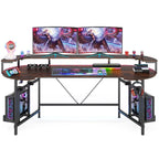 Gaming Desk with Monitor Shelf, 75 inch PC Computer Desk with LED Strip
