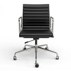 Low Back Genuine Leather Ergonomic Computer Ribbed Office Chair - N/A