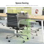 Low Back Genuine Leather Ergonomic Computer Ribbed Office Chair - N/A