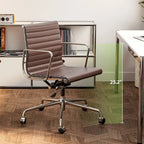 Low Back Genuine Leather Ergonomic Computer Ribbed Office Chair - N/A