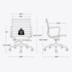 Low Back Genuine Leather Ergonomic Computer Ribbed Office Chair - N/A