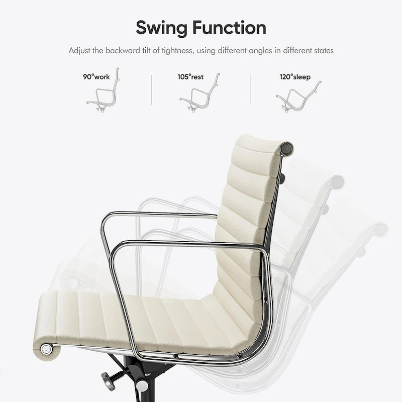 Low Back Genuine Leather Ergonomic Computer Ribbed Office Chair - N/A