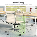 Low Back Genuine Leather Ergonomic Computer Ribbed Office Chair - N/A