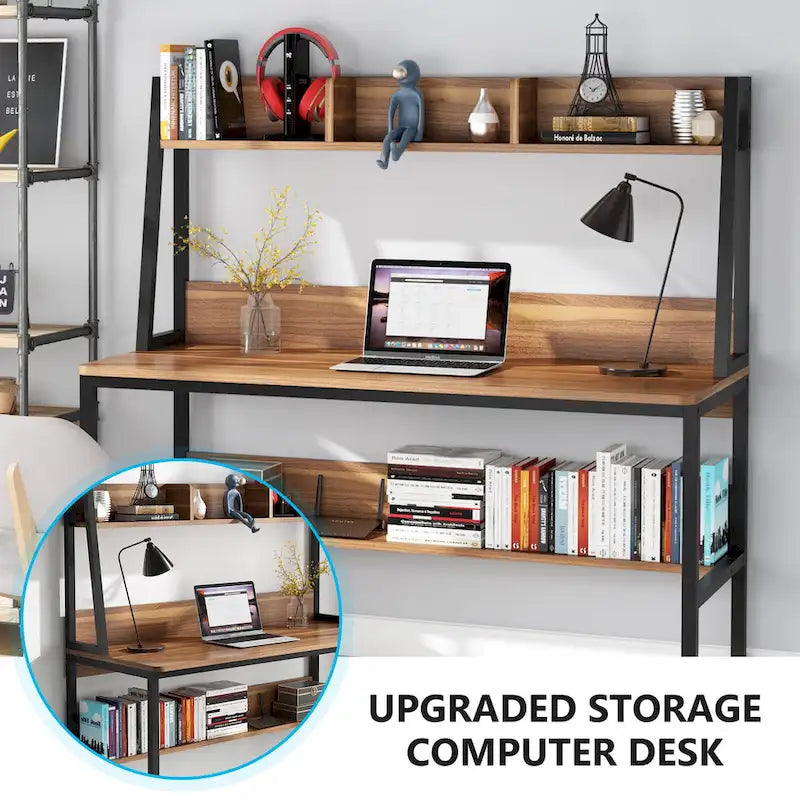 47 Inch Modern Computer Desk with Hutch and Bookshelf