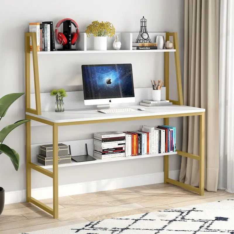 47 Inch Modern Computer Desk with Hutch and Bookshelf