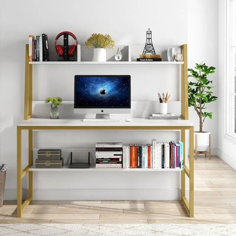 47 Inch Modern Computer Desk with Hutch and Bookshelf