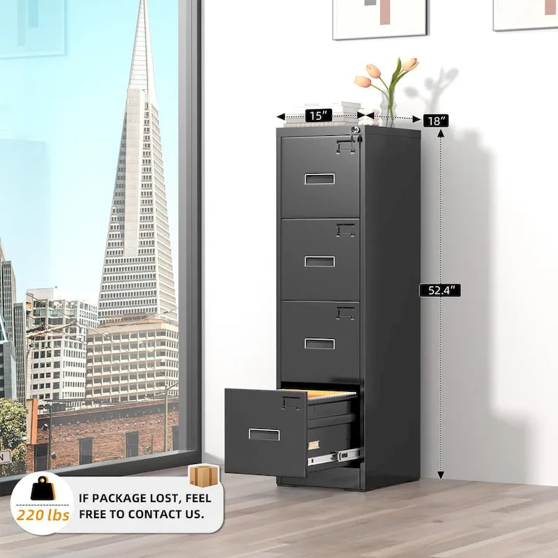 18  Deep 4 Drawers Vertical Metal Locking File Cabinet with with 4 Adjustable Hanging Frame for Home Office