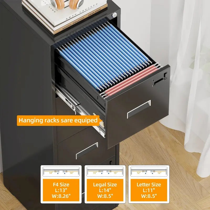 18  Deep 4 Drawers Vertical Metal Locking File Cabinet with with 4 Adjustable Hanging Frame for Home Office