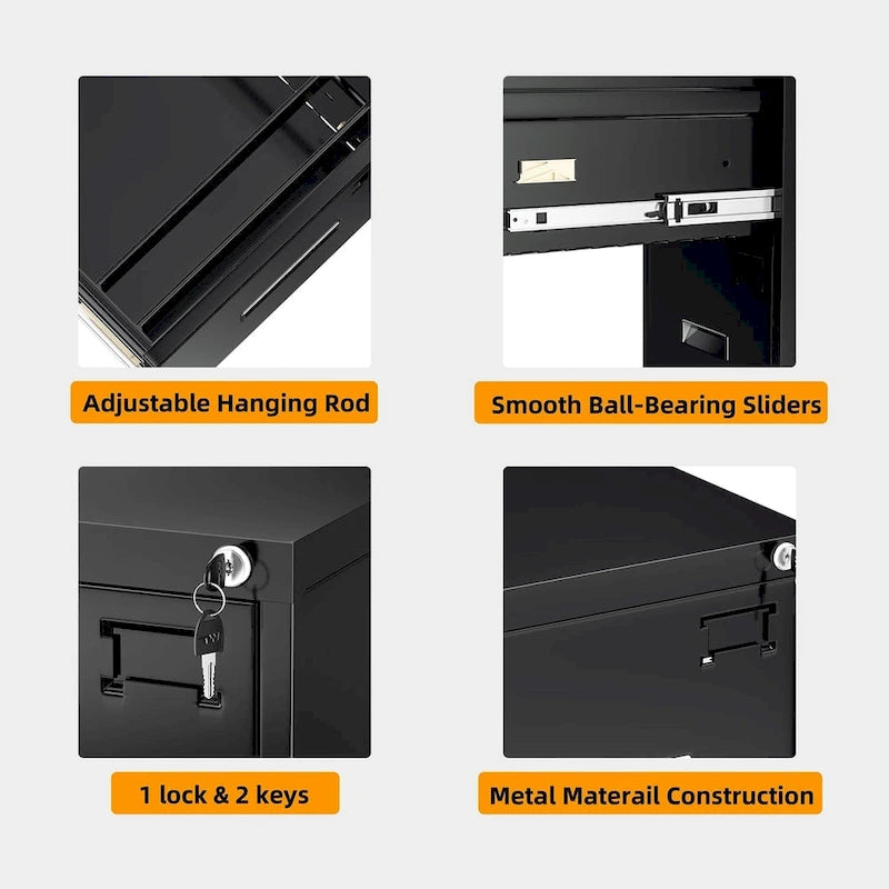 18  Deep 4 Drawers Vertical Metal Locking File Cabinet with with 4 Adjustable Hanging Frame for Home Office