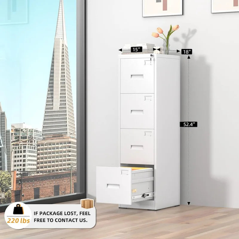 18  Deep 4 Drawers Vertical Metal Locking File Cabinet with with 4 Adjustable Hanging Frame for Home Office